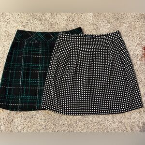Skirts: LOFT Black and Green Plaid & Limited Black with White Dots